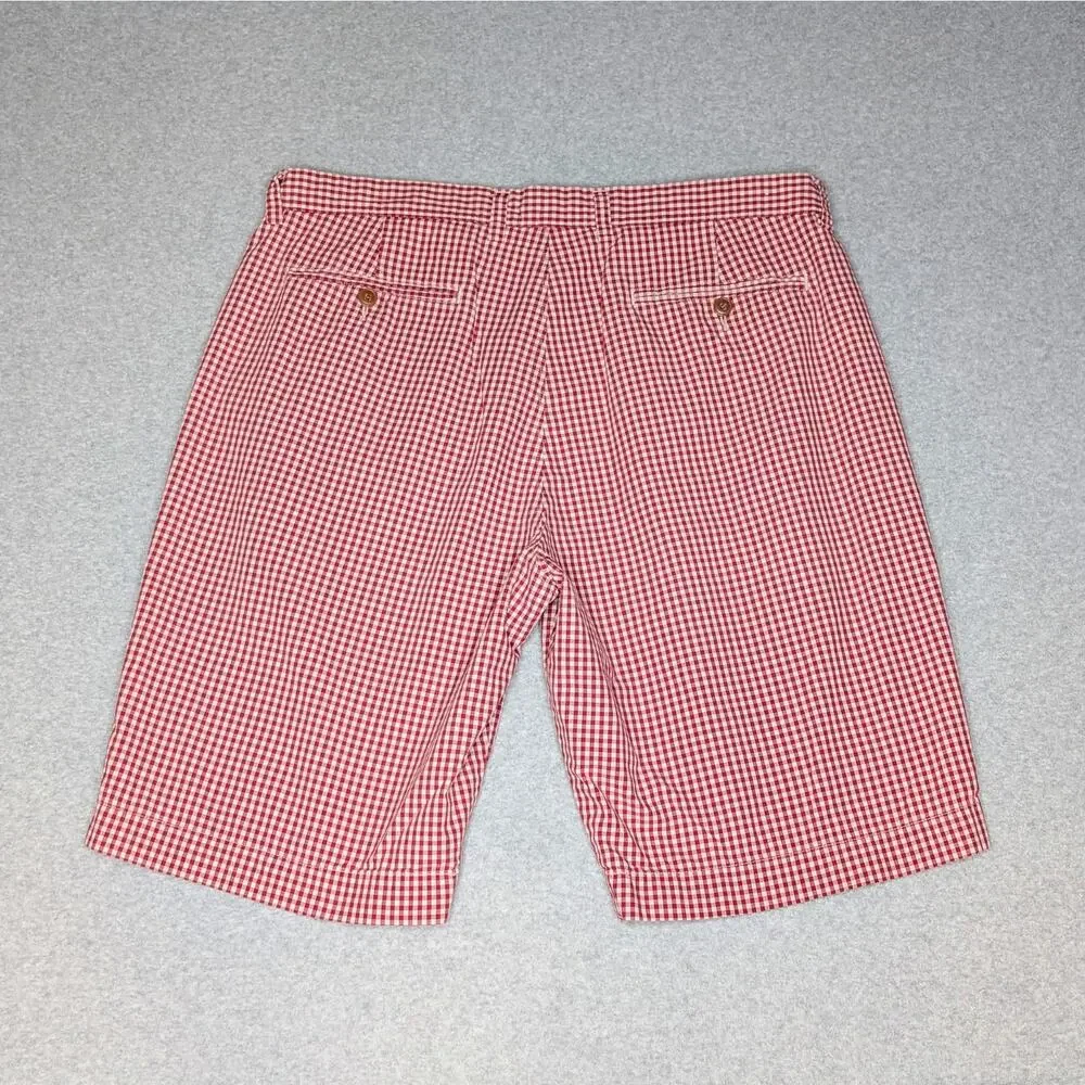J.Crew Men's Gingham Shorts Cotton Red White Check Flat Front Preppy Size 36